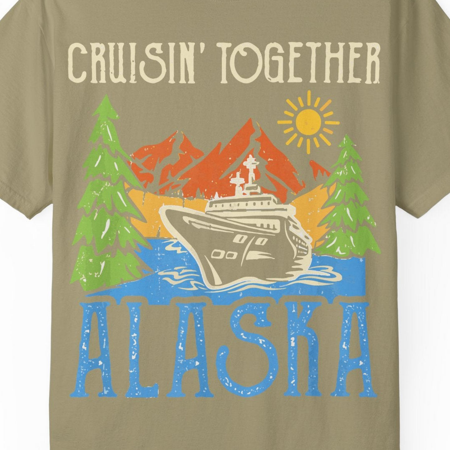 Alaska Cruise Adventure Nature Landscape Retro Family Shirt — Comfort Comfort Colors T-Shirt – Khaki – Alaska Cruise Shirts Close Up