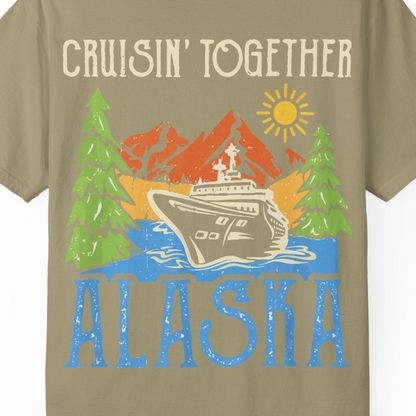 Alaska Cruise Adventure Nature Landscape Retro Family Shirt — Comfort Comfort Colors T-Shirt – Khaki – Alaska Cruise Shirts Close Up