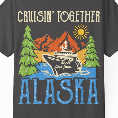 Alaska Cruise Adventure Nature Landscape Retro Family Shirt — Comfort Comfort Colors T-Shirt – Graphite – Alaska Cruise Shirts Close Up