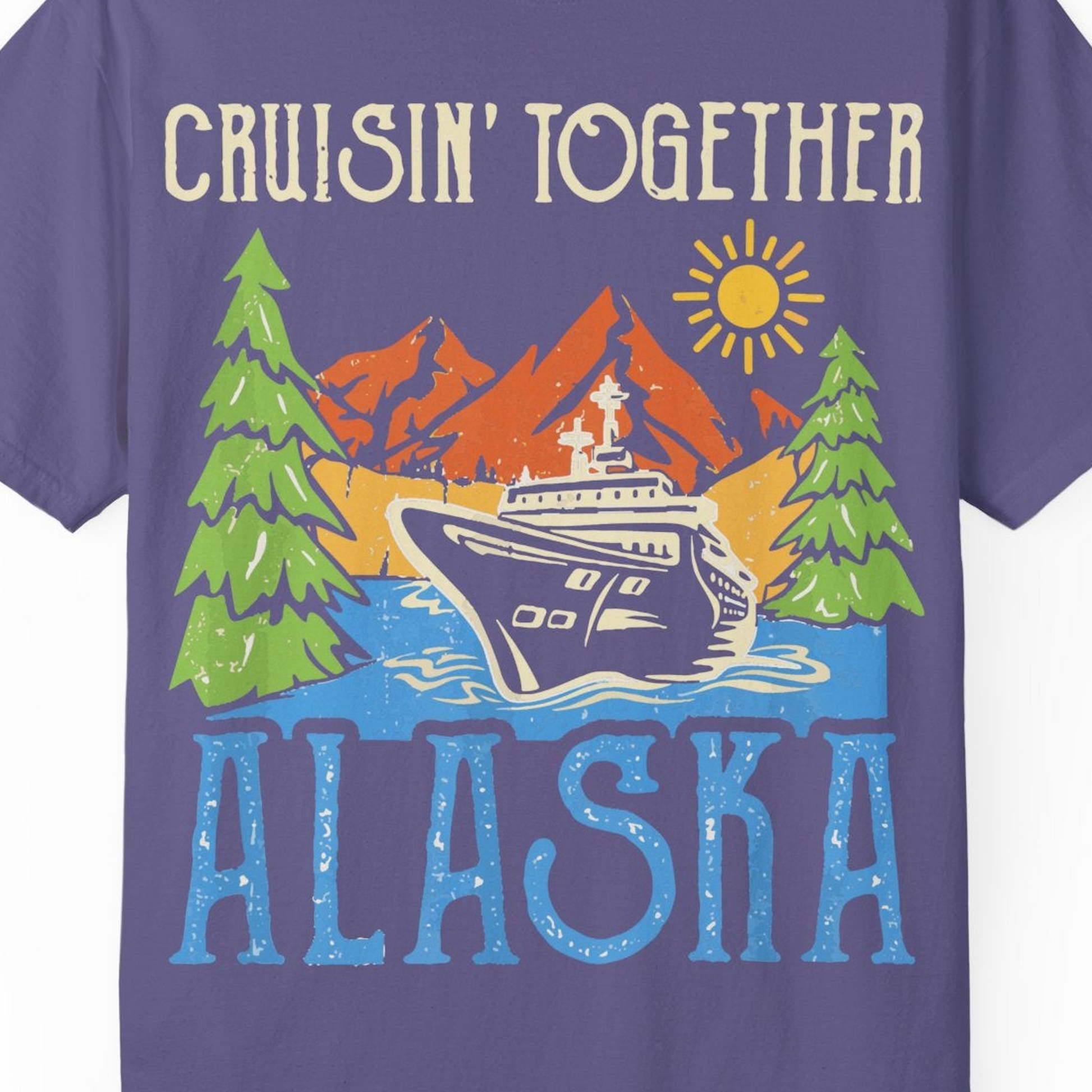 Alaska Cruise Adventure Nature Landscape Retro Family Shirt — Comfort Comfort Colors T-Shirt – Grape – Alaska Cruise Shirts Close Up