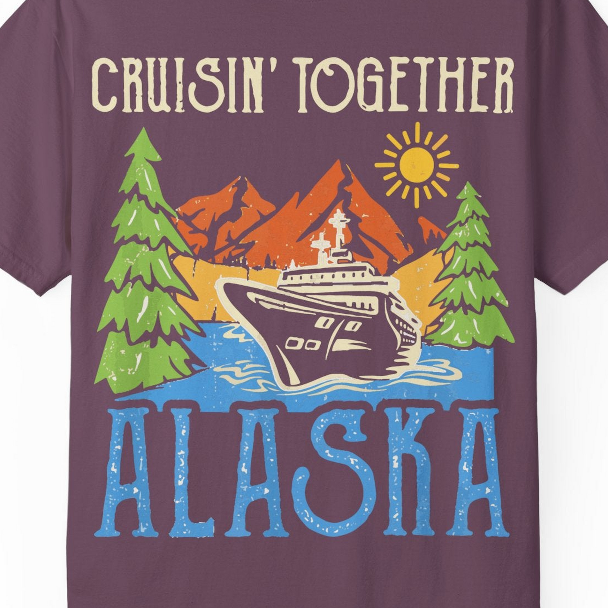 Alaska Cruise Adventure Nature Landscape Retro Family Shirt — Comfort Comfort Colors T-Shirt – Berry – Alaska Cruise Shirts Close Up
