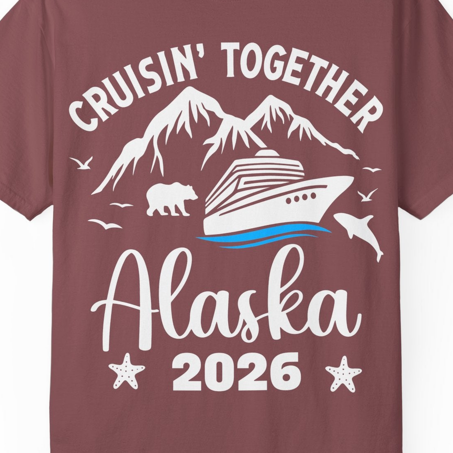 Alaska Cruise Adventure 2026 Shirt Comfort Colors T-Shirt – Brick – Alaska Cruise Shirts Close Up