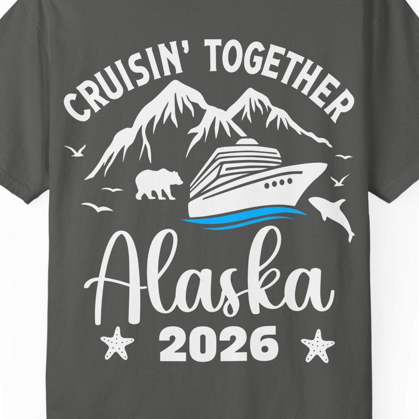 Alaska Cruise Adventure 2026 Shirt Comfort Colors T-Shirt – Pepper – Alaska Cruise Shirts Close Up
