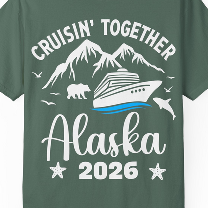Alaska Cruise Adventure 2026 Shirt Comfort Colors T-Shirt – Blue Spruce – Alaska Cruise Shirts Close Up