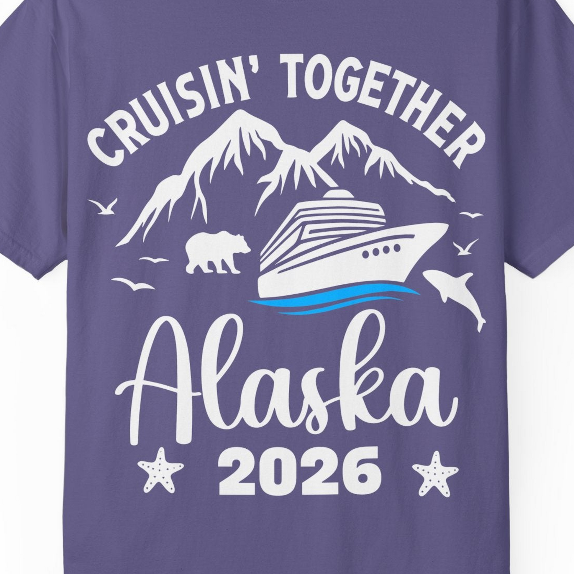 Alaska Cruise Adventure 2026 Shirt Comfort Colors T-Shirt – Grape – Alaska Cruise Shirts Close Up