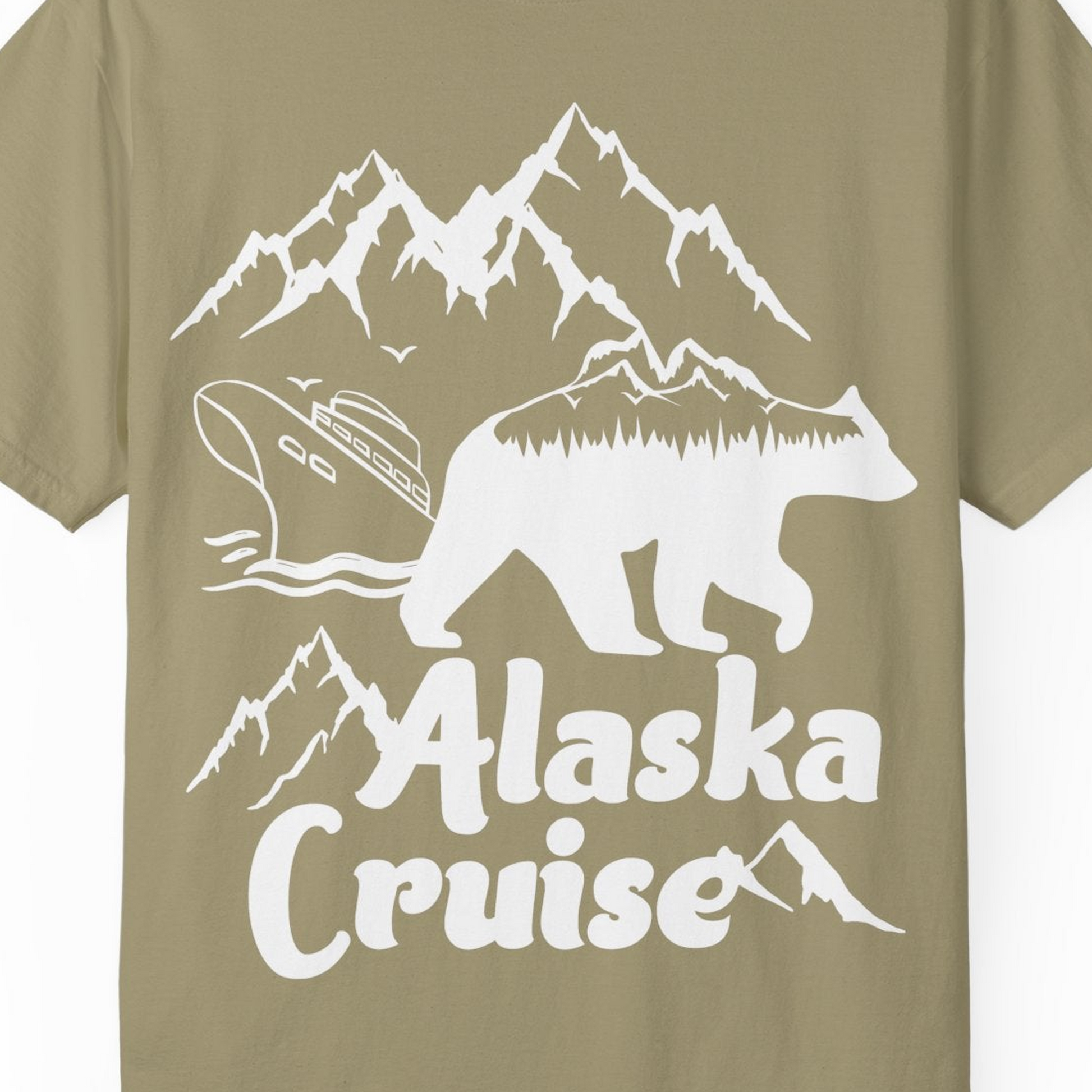 Alaska Cruise Shirt Comfort Colors T-Shirt – Khaki – Alaska Cruise Shirts Close Up