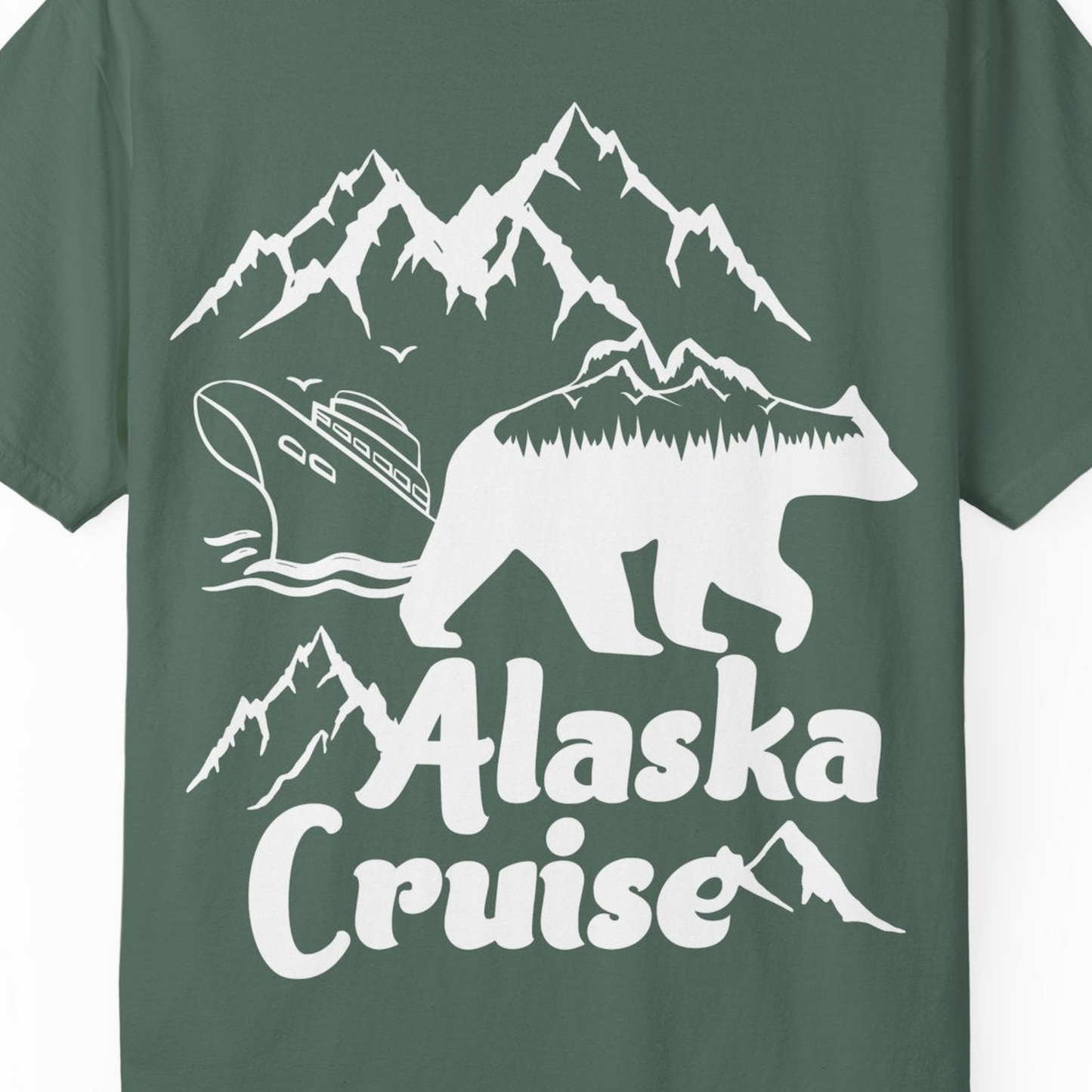 Alaska Cruise Shirt Comfort Colors T-Shirt – Blue Spruce – Alaska Cruise Shirts Close Up