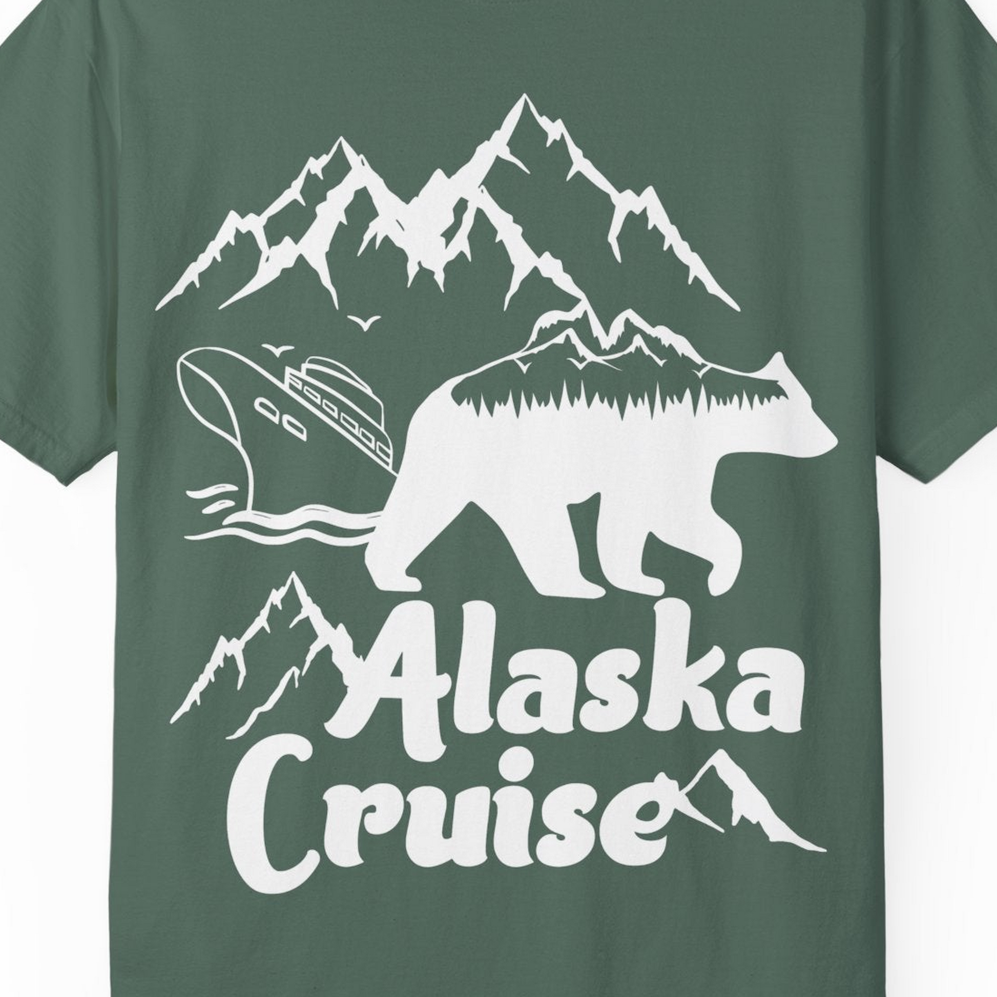 Alaska Cruise Shirt Comfort Colors T-Shirt – Blue Spruce – Alaska Cruise Shirts Close Up