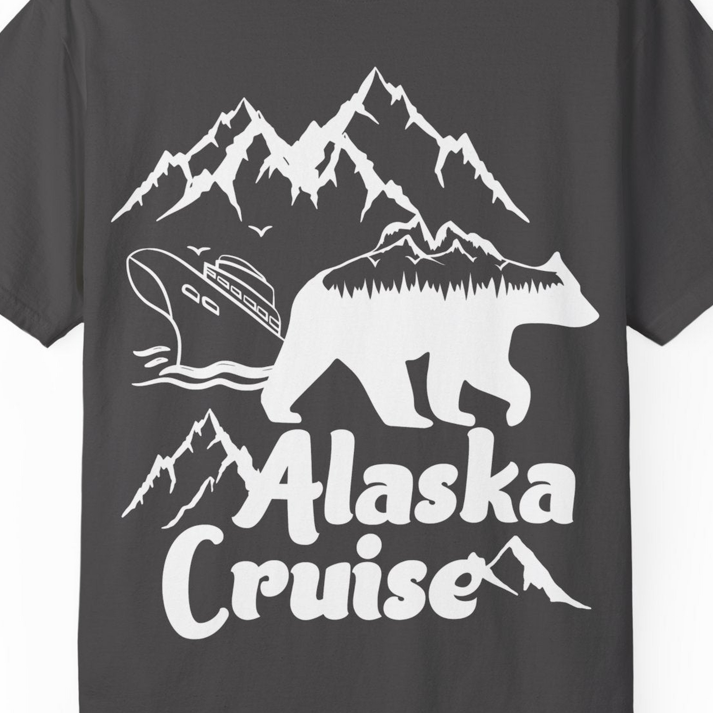 Alaska Cruise Shirt Comfort Colors T-Shirt – Graphite – Alaska Cruise Shirts Close Up