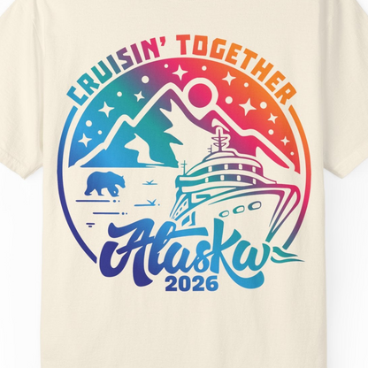Alaska Cruise Adventure Mountains Wildlife Retro Family Group Shirt 2026 — Comfort Comfort Colors T-Shirt – Ivory – Alaska Cruise Shirts Close Up