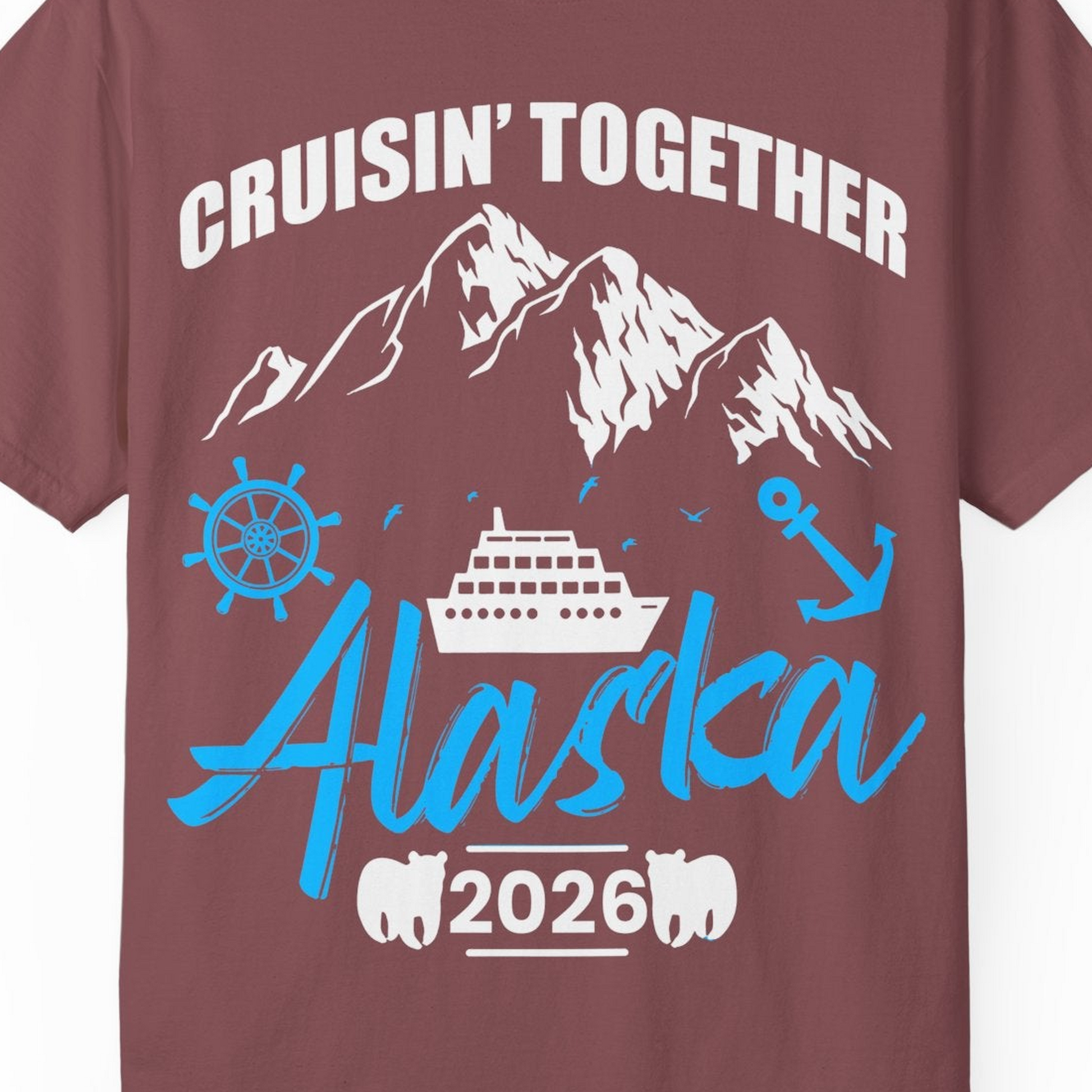 Alaska Cruise Group Adventure Shirt Comfort Colors T-Shirt – Brick – Alaska Cruise Shirts Close Up