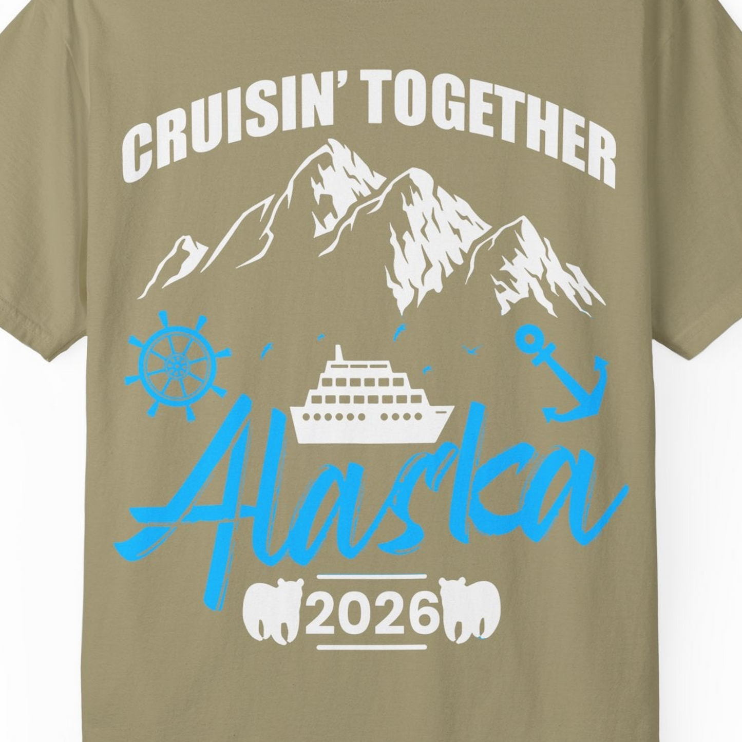 Alaska Cruise Group Adventure Shirt Comfort Colors T-Shirt – Khaki – Alaska Cruise Shirts Close Up