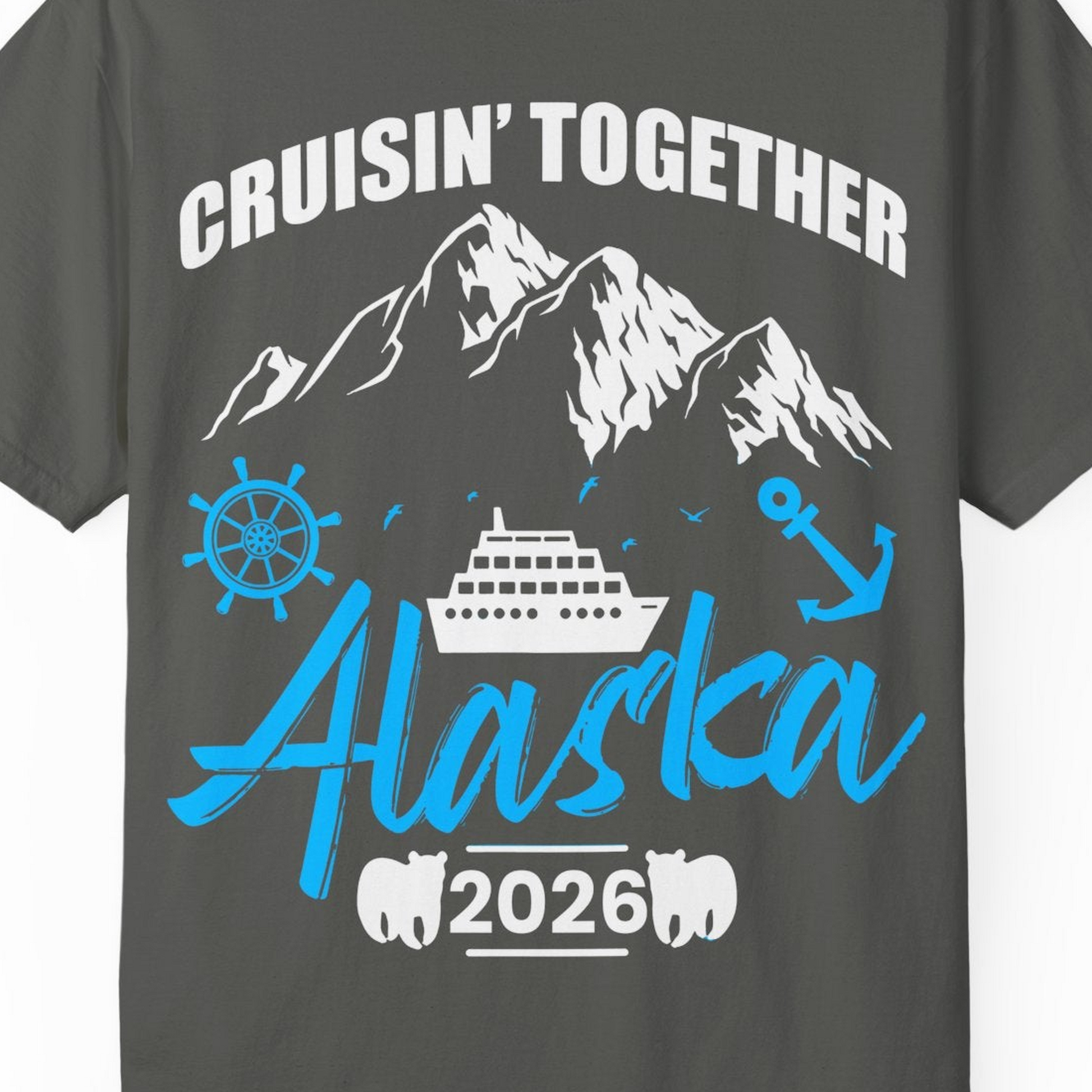 Alaska Cruise Group Adventure Shirt Comfort Colors T-Shirt – Pepper – Alaska Cruise Shirts Close Up