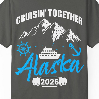Alaska Cruise Group Adventure Shirt Comfort Colors T-Shirt – Pepper – Alaska Cruise Shirts Close Up