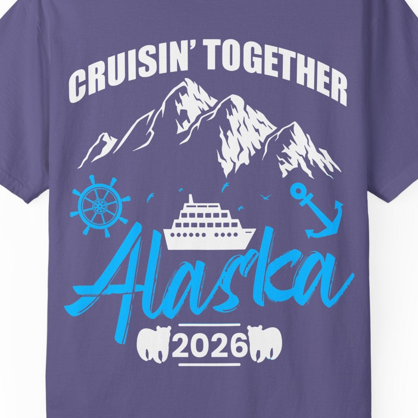 Alaska Cruise Group Adventure Shirt Comfort Colors T-Shirt – Grape – Alaska Cruise Shirts Close Up
