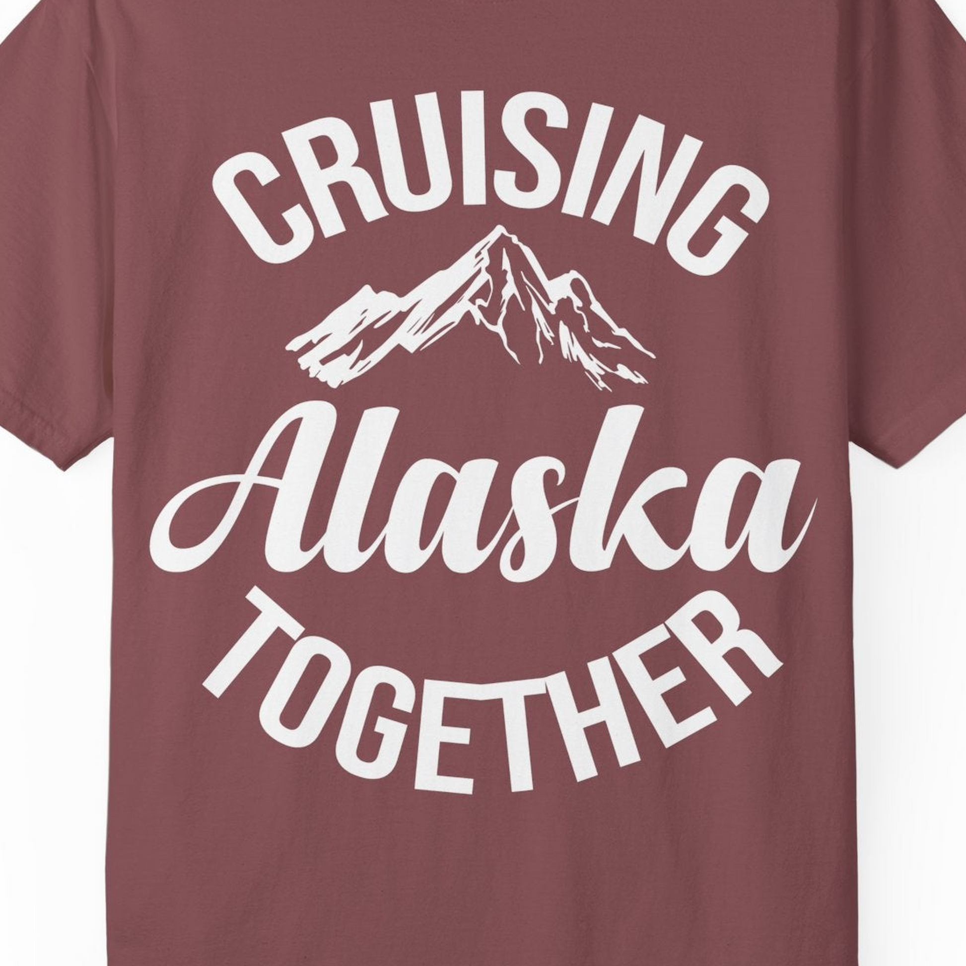 Cruising Alaska Together Mountain Adventure Travel Couples Shirt — Comfort Comfort Colors T-Shirt – Brick – Alaska Cruise Shirts Close Up