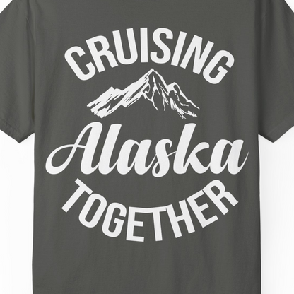 Cruising Alaska Together Mountain Adventure Travel Couples Shirt — Comfort Comfort Colors T-Shirt – Pepper – Alaska Cruise Shirts Close Up