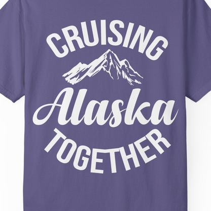 Cruising Alaska Together Mountain Adventure Travel Couples Shirt — Comfort Comfort Colors T-Shirt – Grape – Alaska Cruise Shirts Close Up
