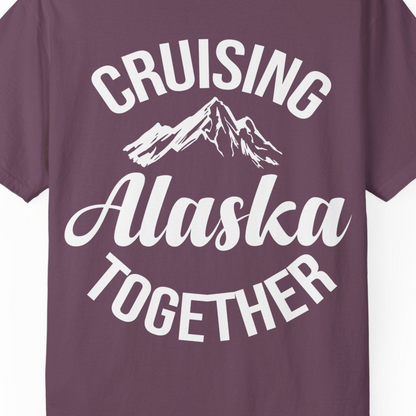 Cruising Alaska Together Mountain Adventure Travel Couples Shirt — Comfort Comfort Colors T-Shirt – Berry – Alaska Cruise Shirts Close Up
