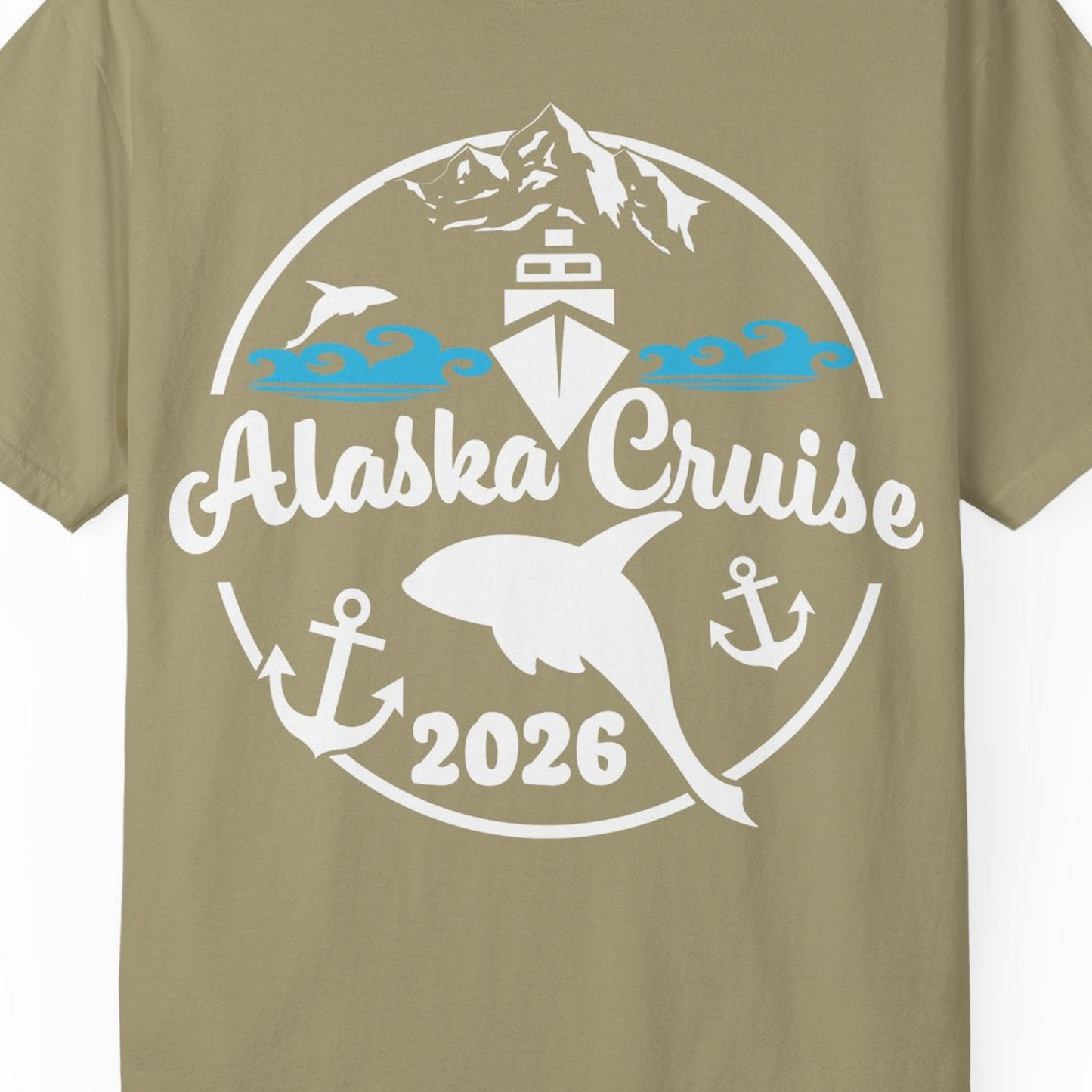 Alaska Cruise 2026 Shirt Comfort Colors T-Shirt – Khaki – Alaska Cruise Shirts Close Up