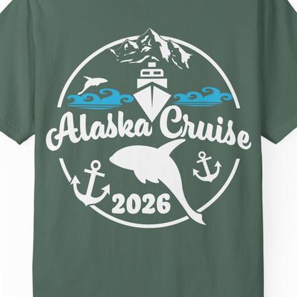 Alaska Cruise 2026 Shirt Comfort Colors T-Shirt – Blue Spruce – Alaska Cruise Shirts Close Up