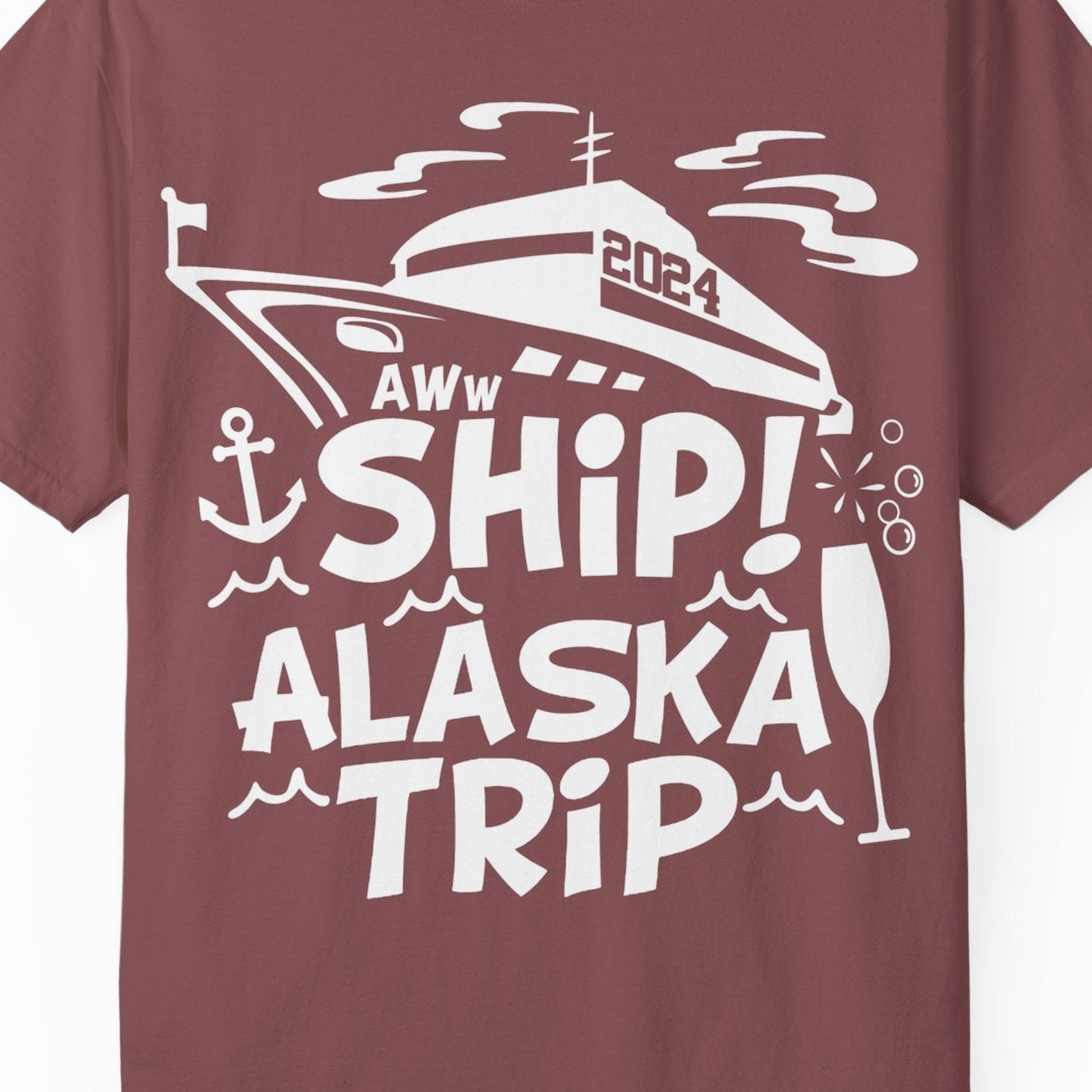 Aww Ship Alaska Cruise Shirt Comfort Colors T-Shirt – Brick – Alaska Cruise Shirts Close Up