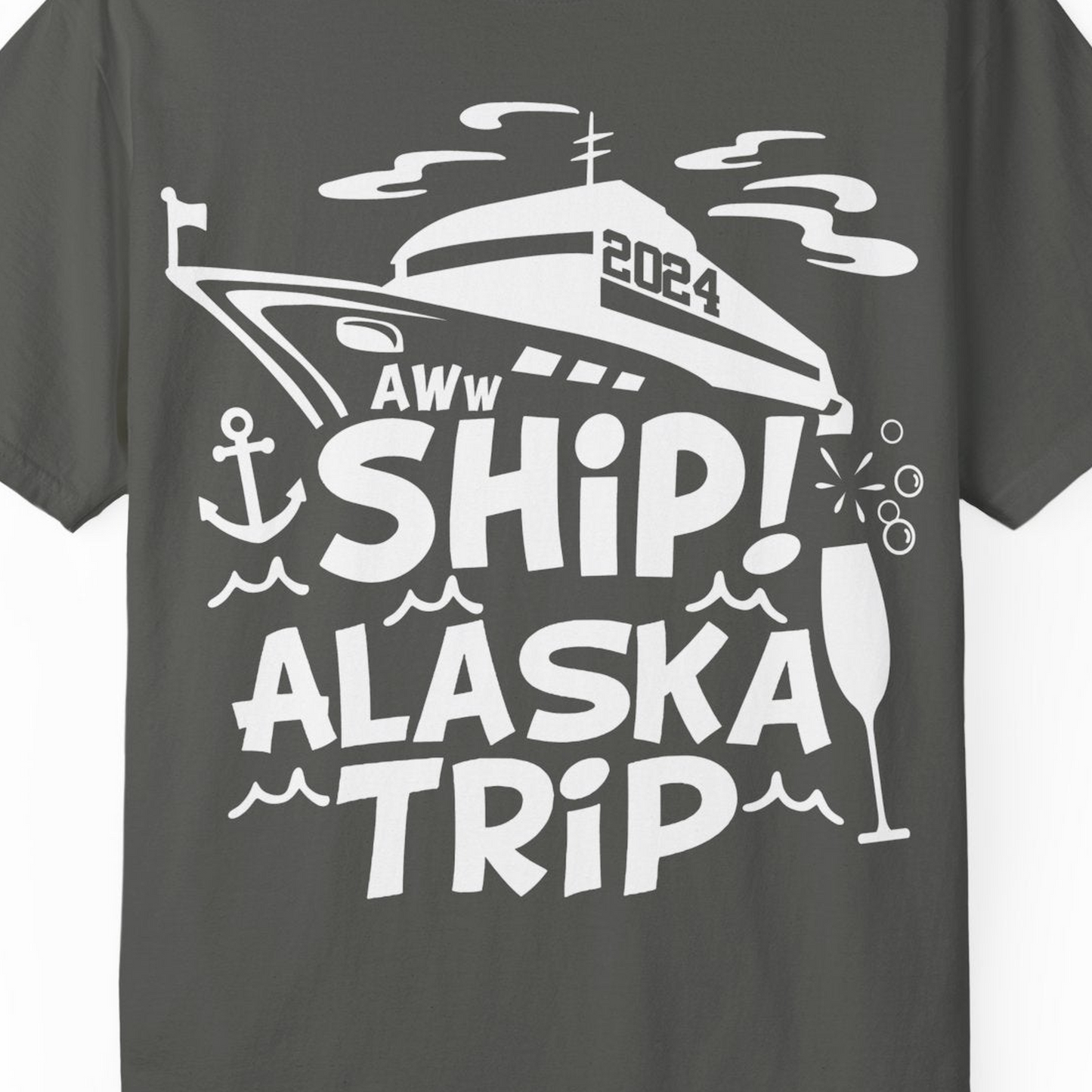 Aww Ship Alaska Cruise Shirt Comfort Colors T-Shirt – Pepper – Alaska Cruise Shirts Close Up