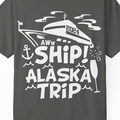 Aww Ship Alaska Cruise Shirt Comfort Colors T-Shirt – Pepper – Alaska Cruise Shirts Close Up