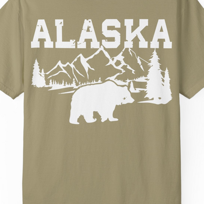 Alaska Bear Shirt Comfort Colors T-Shirt – Khaki – Alaska Cruise Shirts Close Up