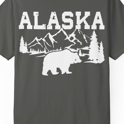 Alaska Bear Shirt Comfort Colors T-Shirt – Pepper – Alaska Cruise Shirts Close Up