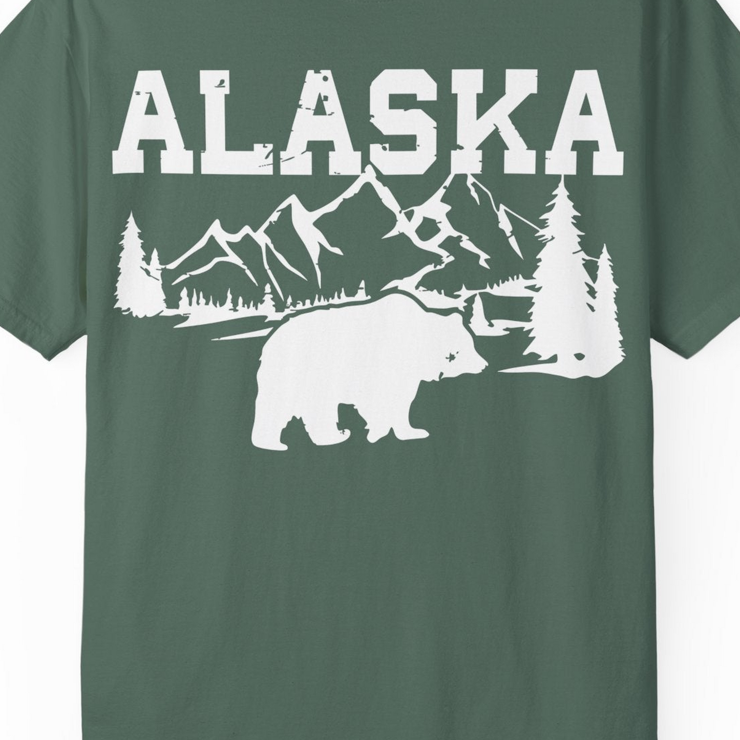Alaska Bear Shirt Comfort Colors T-Shirt – Blue Spruce – Alaska Cruise Shirts Close Up