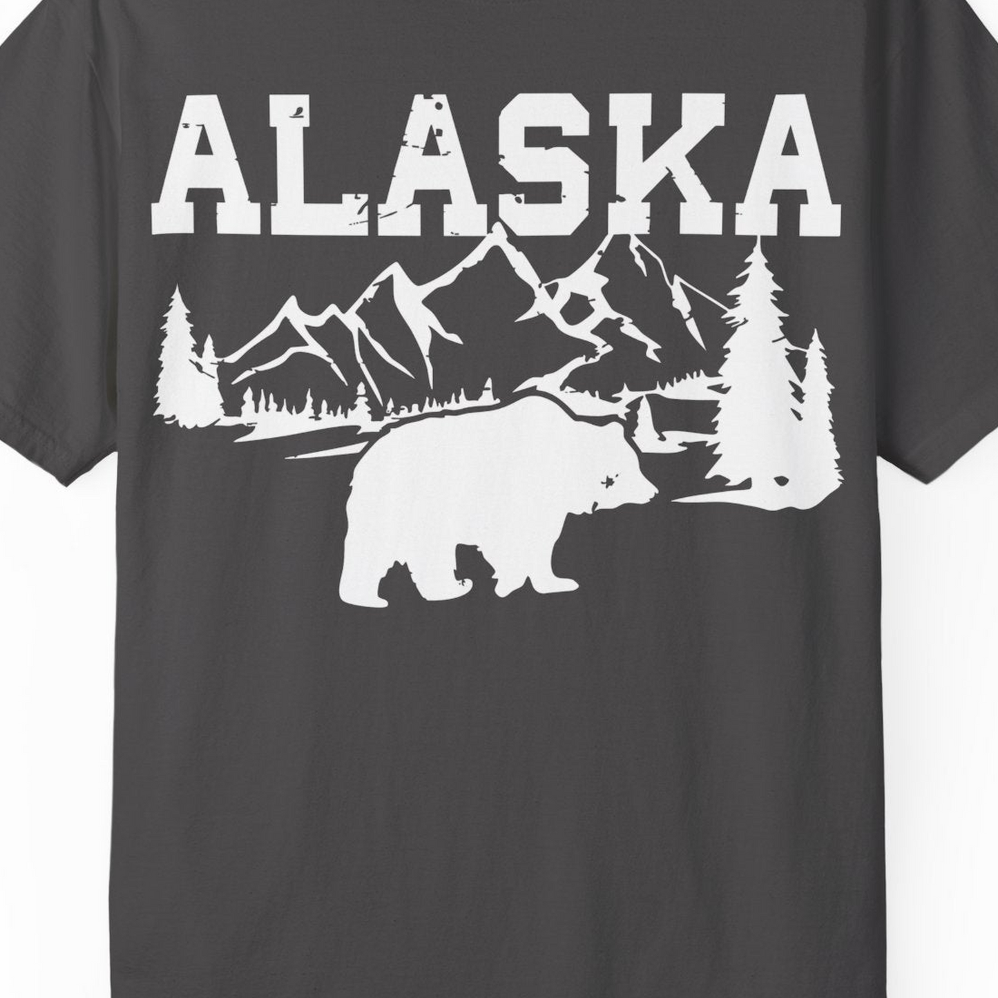 Alaska Bear Shirt Comfort Colors T-Shirt – Graphite – Alaska Cruise Shirts Close Up