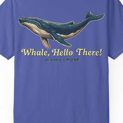 Whale Hello There Alaska Cruise Shirt Comfort Colors T-Shirt – Periwinkle – Alaska Cruise Shirts Close Up