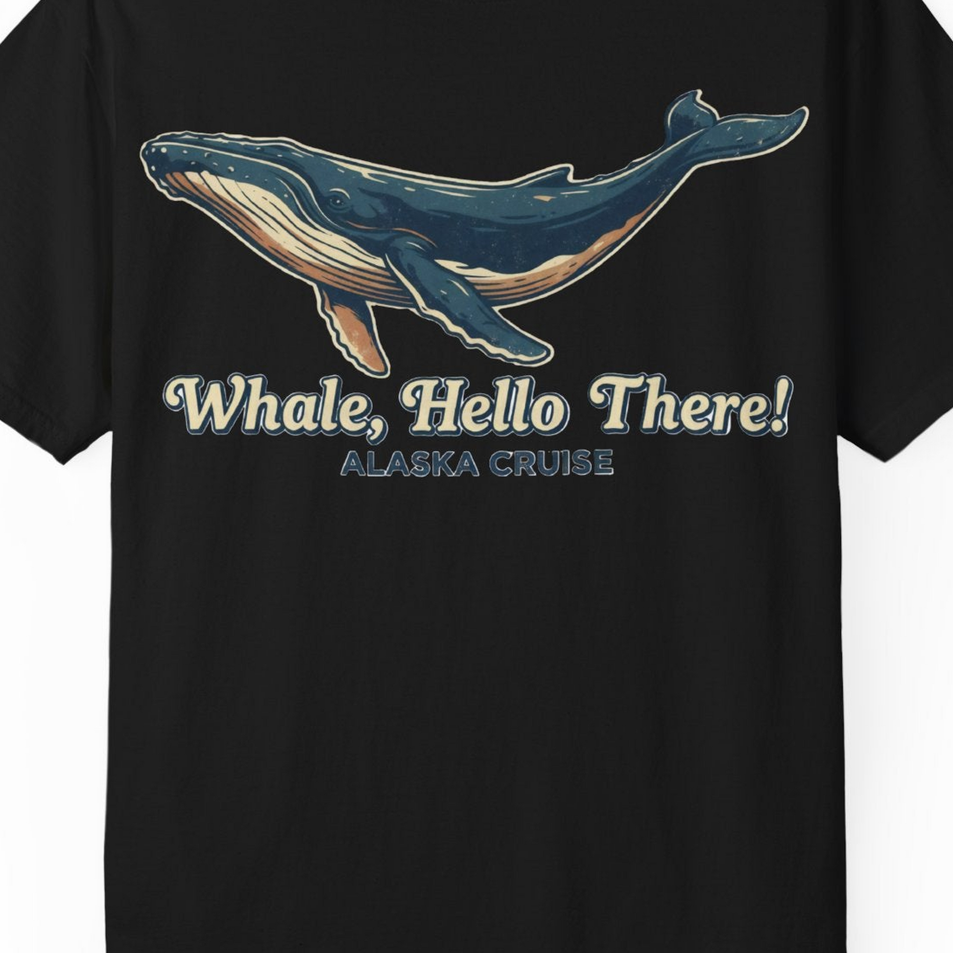 Whale Hello There Alaska Cruise Shirt Comfort Colors T-Shirt – Black – Alaska Cruise Shirts Close Up