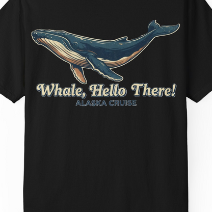 Whale Hello There Alaska Cruise Shirt Comfort Colors T-Shirt – Black – Alaska Cruise Shirts Close Up