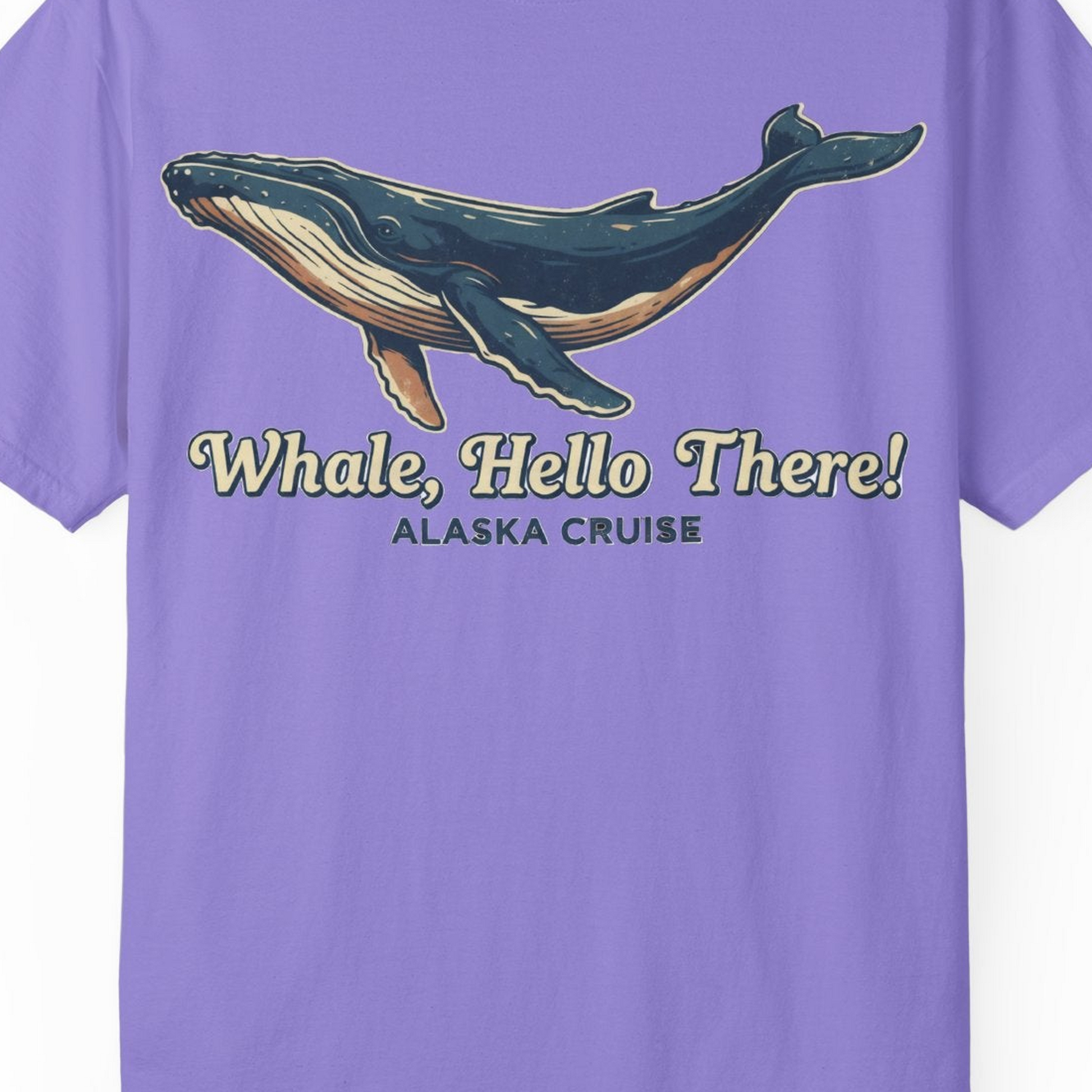 Whale Hello There Alaska Cruise Shirt Comfort Colors T-Shirt – Violet – Alaska Cruise Shirts Close Up