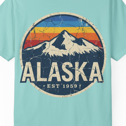 Alaska Vintage Shirt Comfort Colors T-Shirt – Chalky Mint – Alaska Cruise Shirts Close Up