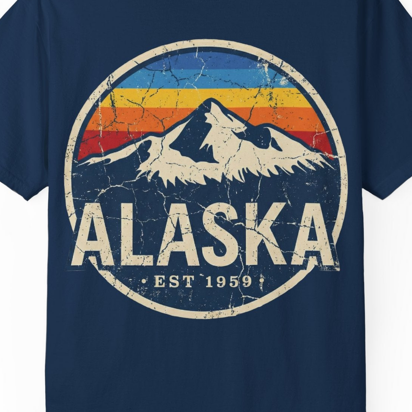 Alaska Vintage Shirt Comfort Colors T-Shirt – Navy – Alaska Cruise Shirts Close Up