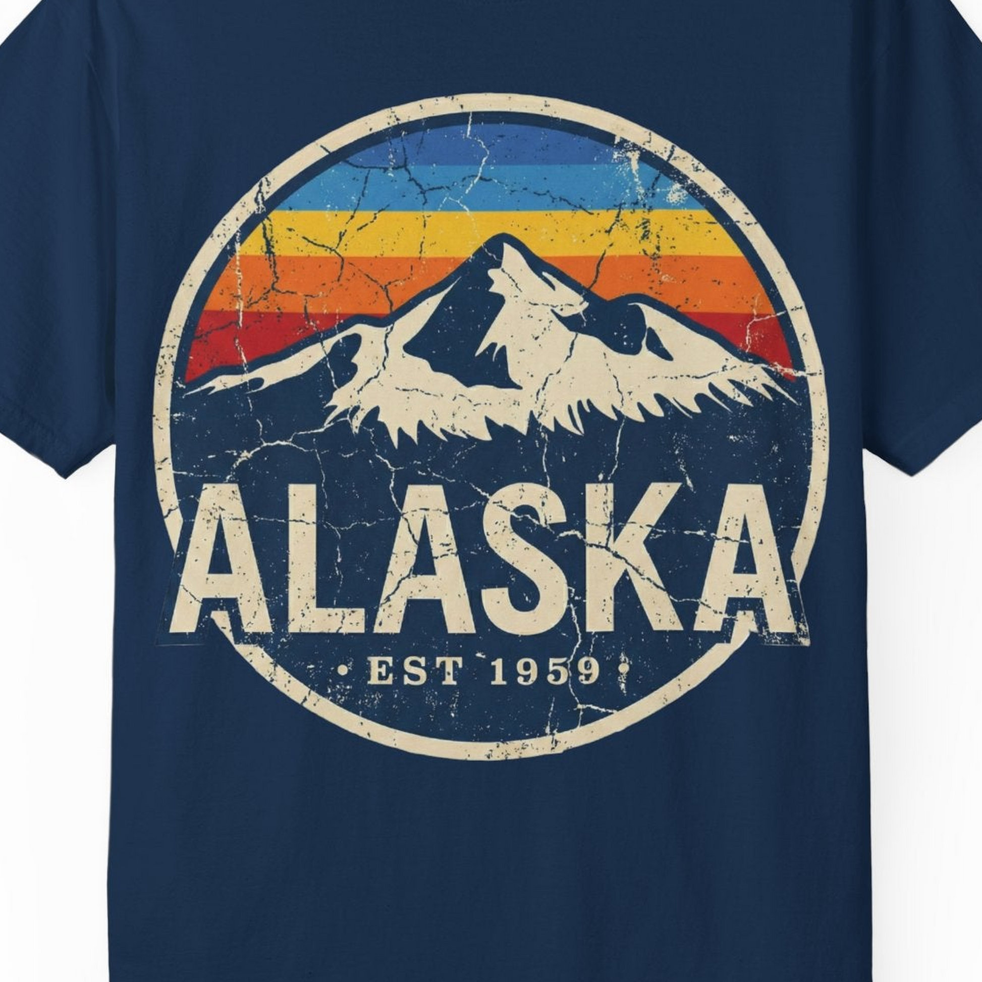 Alaska Vintage Shirt Comfort Colors T-Shirt – Navy – Alaska Cruise Shirts Close Up