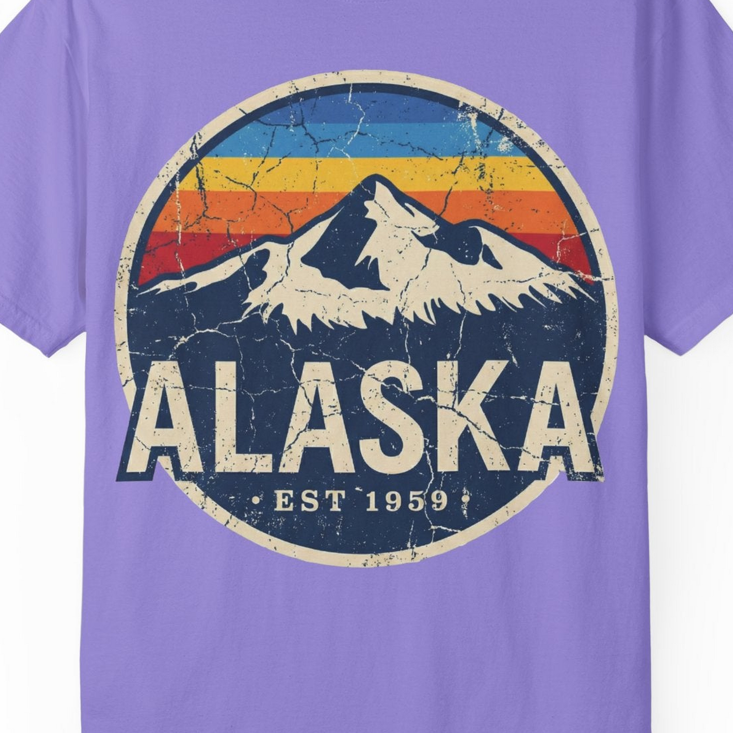 Alaska Vintage Shirt Comfort Colors T-Shirt – Violet – Alaska Cruise Shirts Close Up