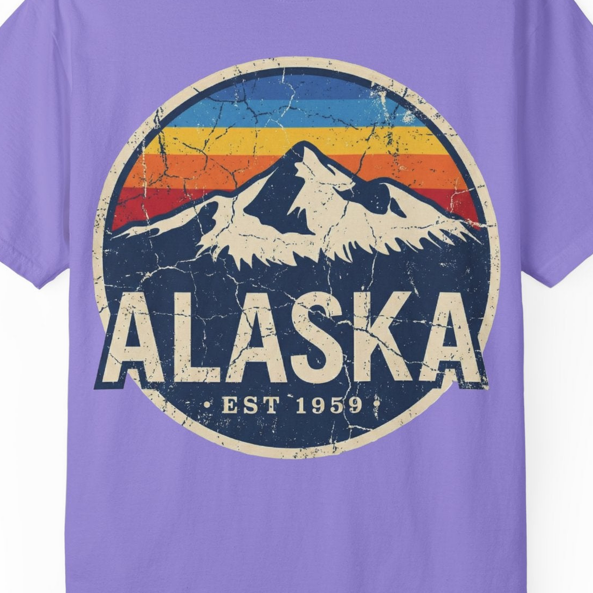 Alaska Vintage Shirt Comfort Colors T-Shirt – Violet – Alaska Cruise Shirts Close Up