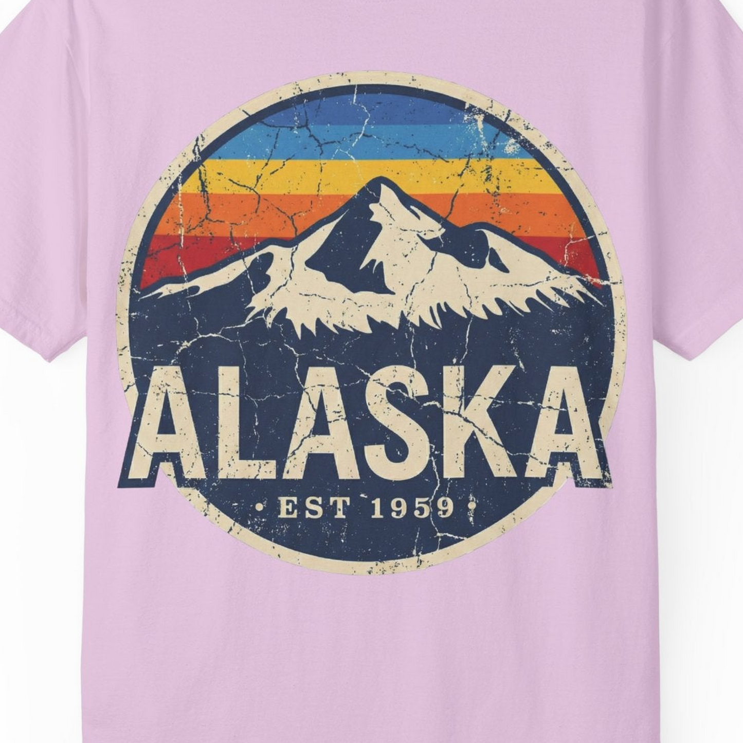 Alaska Vintage Shirt Comfort Colors T-Shirt – Orchid – Alaska Cruise Shirts Close Up