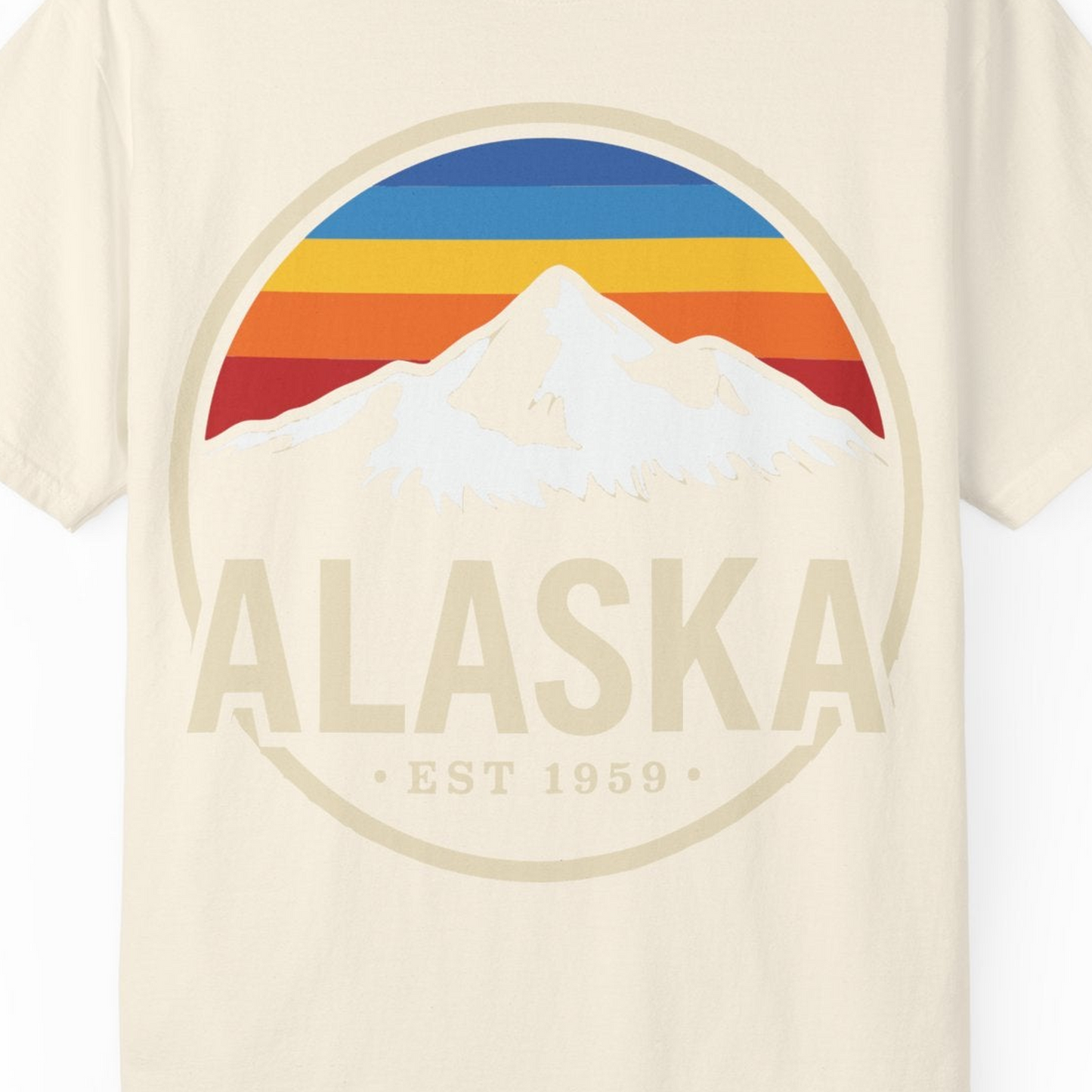 Alaska Vintage Mountain Sunset Shirt Comfort Colors T-Shirt – Ivory – Alaska Cruise Shirts Close Up