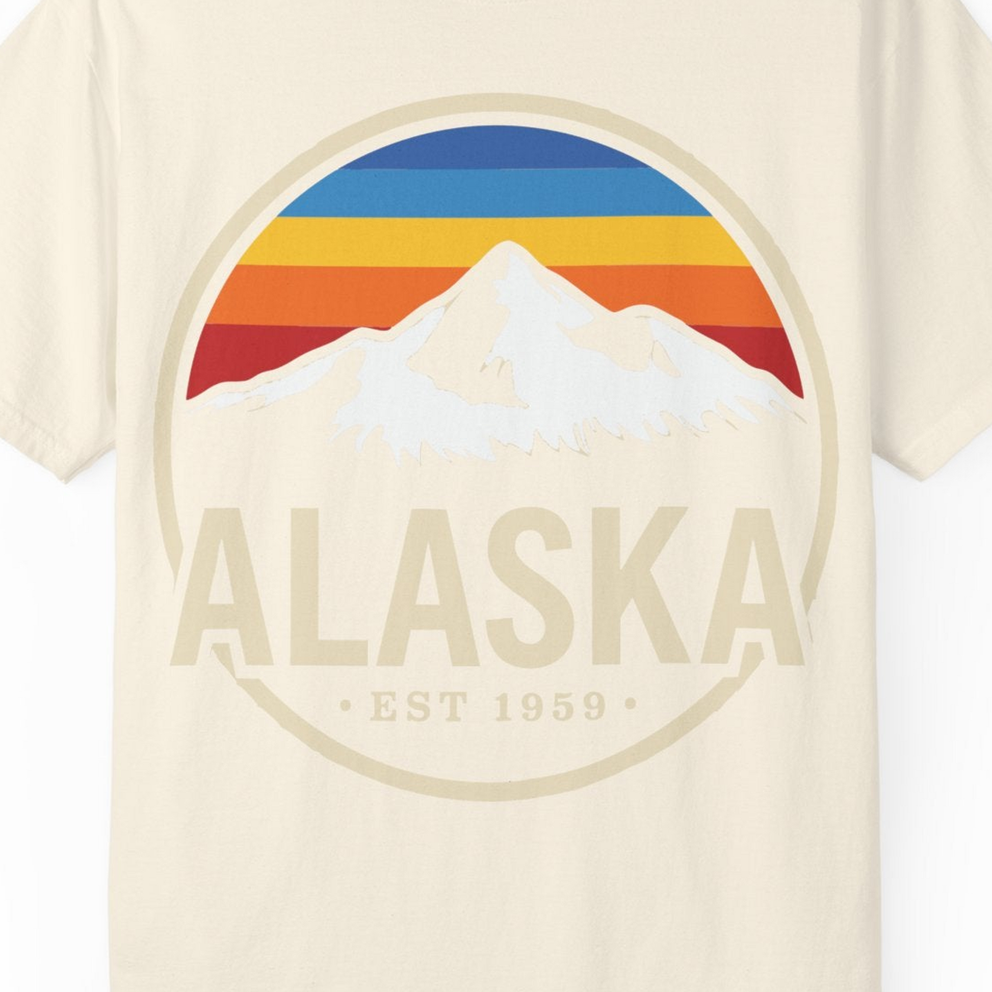 Alaska Vintage Mountain Sunset Shirt Comfort Colors T-Shirt – Ivory – Alaska Cruise Shirts Close Up