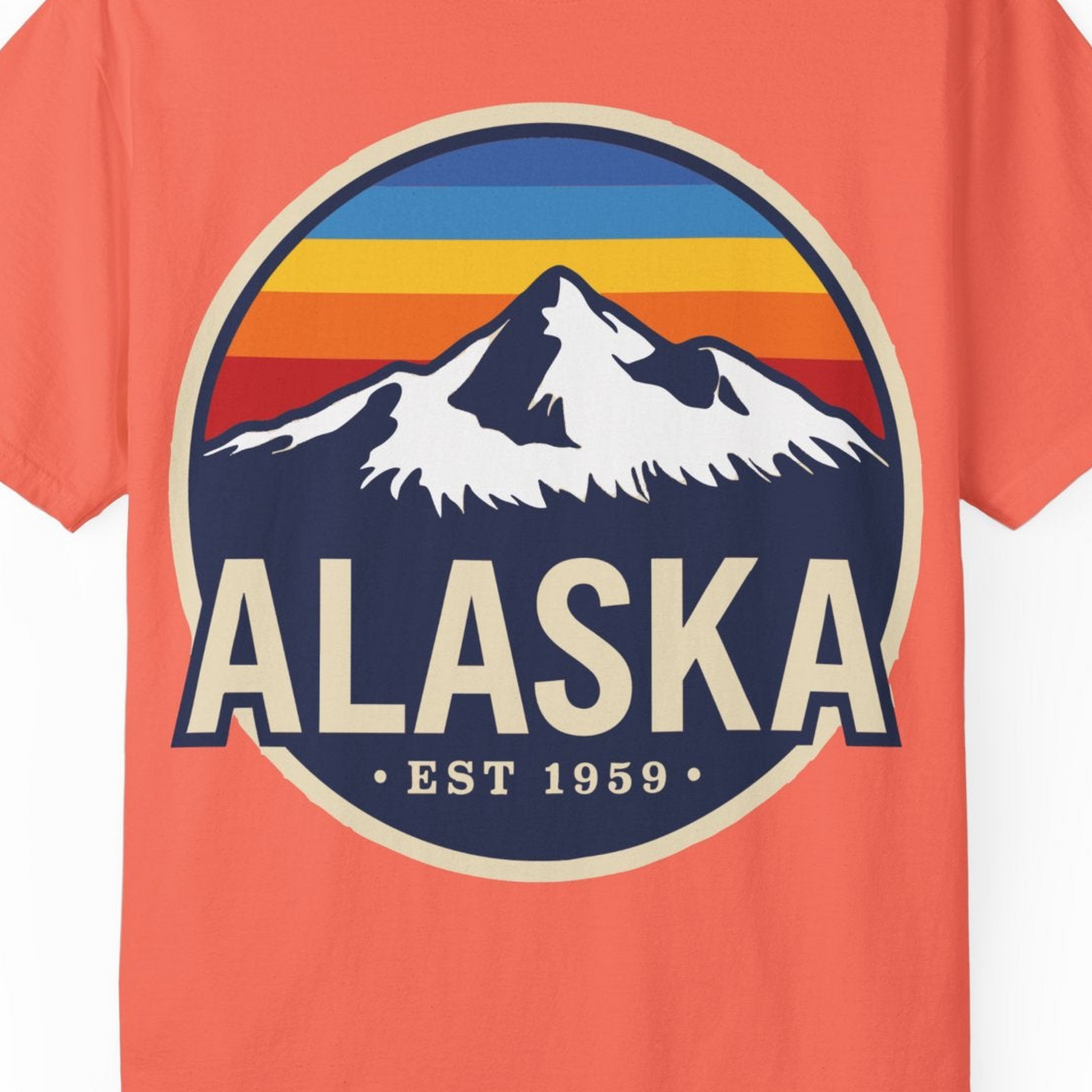 Alaska Vintage Shirt Comfort Colors T-Shirt – Bright Salmon – Alaska Cruise Shirts Close Up