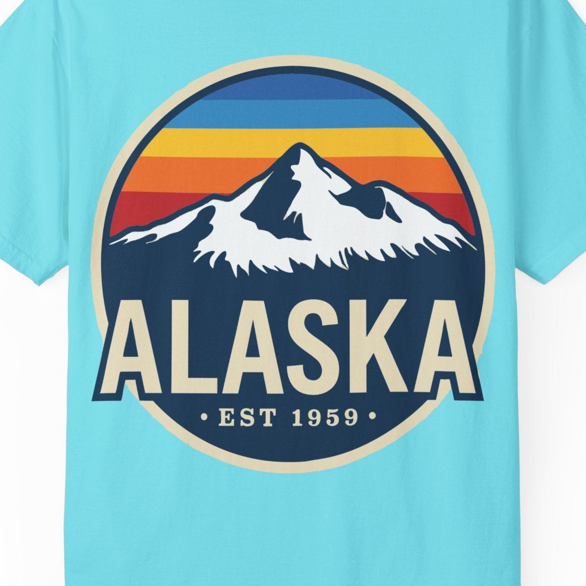 Alaska Vintage Shirt Comfort Colors T-Shirt – Lagoon Blue – Alaska Cruise Shirts Close Up