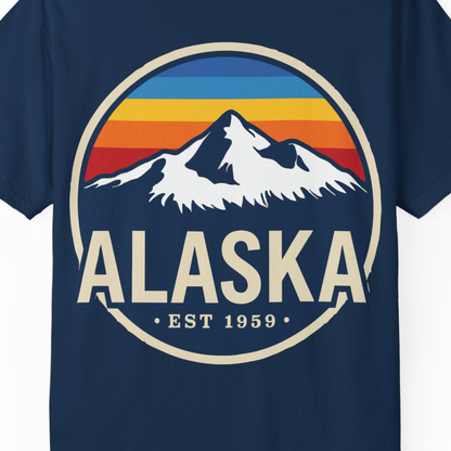 Alaska Vintage Shirt Comfort Colors T-Shirt – Navy – Alaska Cruise Shirts Close Up