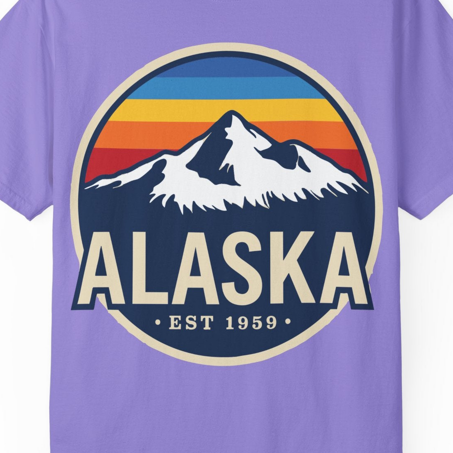 Alaska Vintage Shirt Comfort Colors T-Shirt – Violet – Alaska Cruise Shirts Close Up