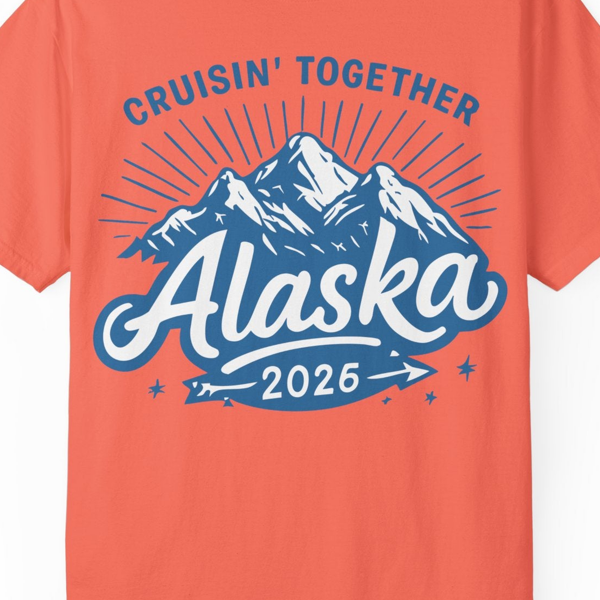 Alaska Cruise Mountains Adventure Shirt Comfort Colors T-Shirt – Bright Salmon – Alaska Cruise Shirts Close Up