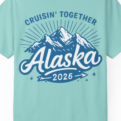 Alaska Cruise Mountains Adventure Shirt Comfort Colors T-Shirt – Chalky Mint – Alaska Cruise Shirts Close Up